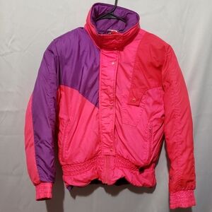 Vintage 80's Winter Jacket Colorblock Purple Red Pink